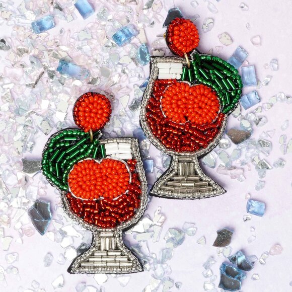 Cherry Cocktail Seed Beaded Statement Earrings NEW - Picture 2 of 3